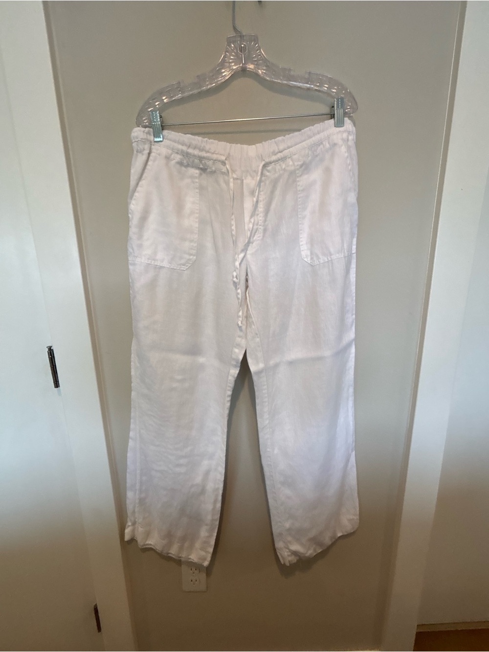 Allen Allen White Cropped Linen Drawstring Pants